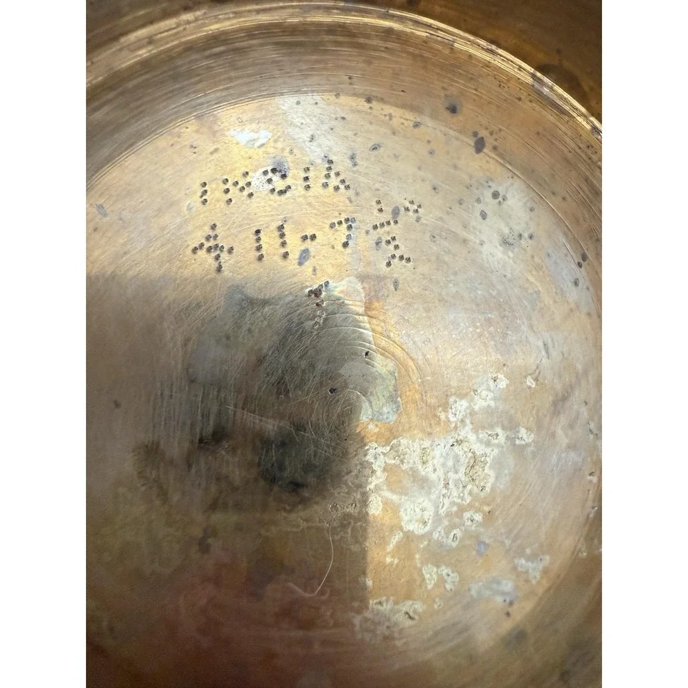 Vintage 1970s Indian Brass Pedestal Bowl, Hand Etched Floral Footed Dish Boho